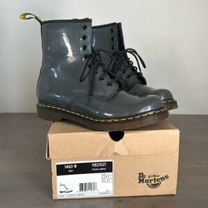 Grey patent leather dr martens 1460 boot